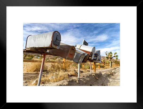 Mailboxes In The Desert Rural California Scene Photo Matted Framed Art Print Wall Decor 26x20 inch