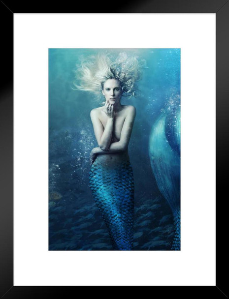 Come Join Me Beneath the Waves Sexy Mermaid Beckoning Photo Matted Framed Art Print Wall Decor 20x26 inch