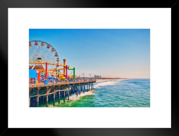 Santa Monica Pier Amusement Park Ferris Wheel Photo Art Print Matted Framed Wall Art 26x20 inch