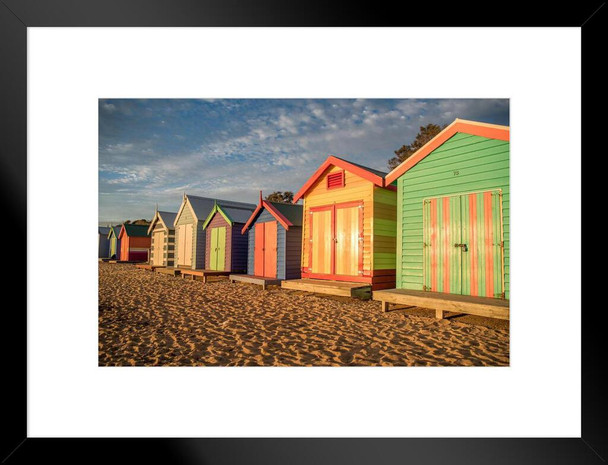 Colorful Bathing Boxes in a Row Brighton Beach South Australia Photo Matted Framed Art Print Wall Decor 26x20 inch