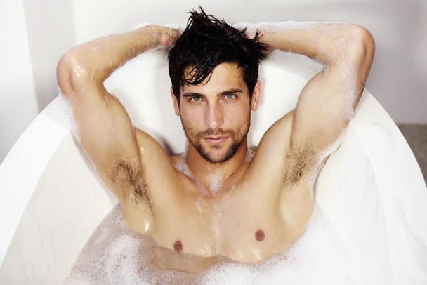 Laminated Wanna Join Me Hot Guy in a Bathtub Photo Art Print Poster Dry Erase Sign 18x12