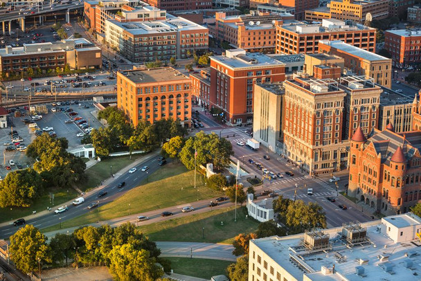 Laminated Dealey Plaza Dallas Texas School Book Depository Aerial City Photo President JFK Kennedy Memorial Poster Dry Erase Sign 18x12