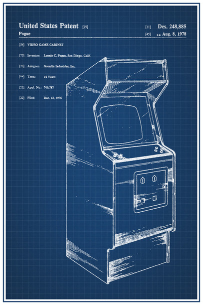 Retro Arcade Video Game Cabinet Official Patent Blueprint Cool Wall Decor Art Print Poster 12x18