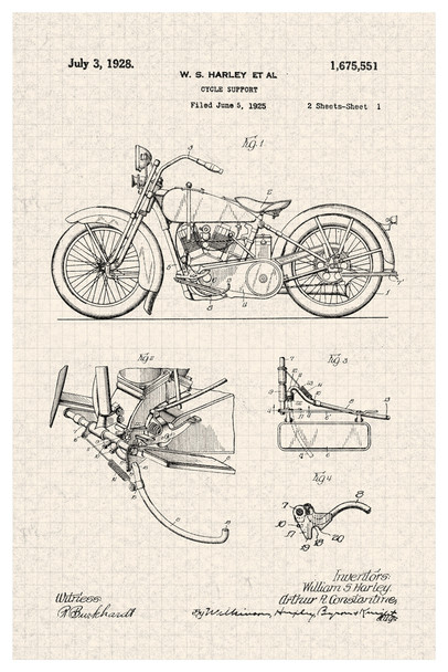 Motorcycle 1928 Design Official Patent Diagram Cool Wall Decor Art Print Poster 12x18