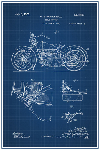 1928 Motorcycle Official Patent Blueprint Cool Wall Decor Art Print Poster 12x18