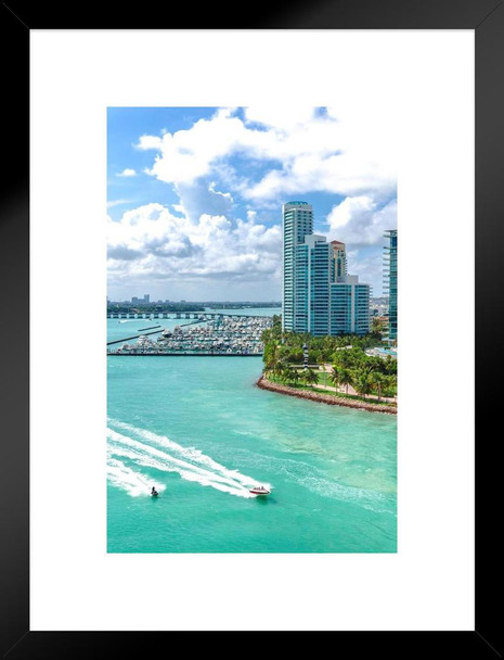 South Beach Miami From Sea with South Pointe Park Florida Photo Matted Framed Art Print Wall Decor 20x26 inch