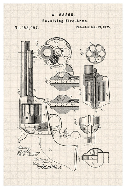 Revolver Official Gun Patent Diagram Cool Wall Decor Art Print Poster 12x18
