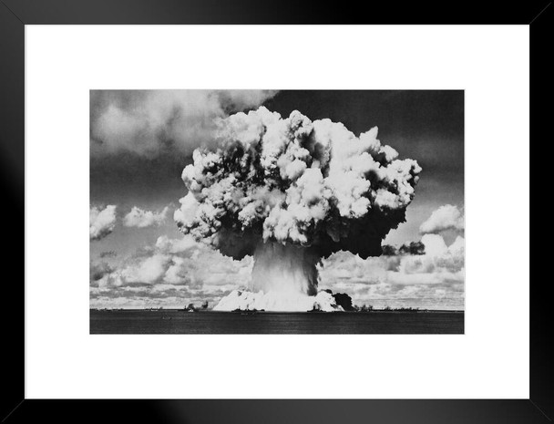 Nuclear Bomb Explosion Baker Day Test B&W Photo Matted Framed Art Print Wall Decor 26x20 inch