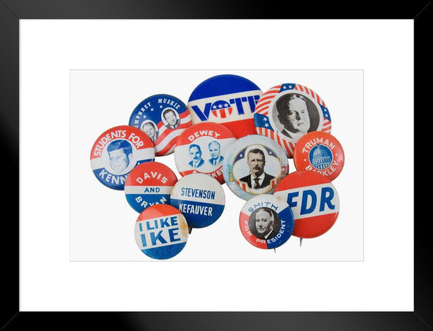 Vintage Presidential Election Buttons Pins Photo Matted Framed Art Print Wall Decor 26x20 inch