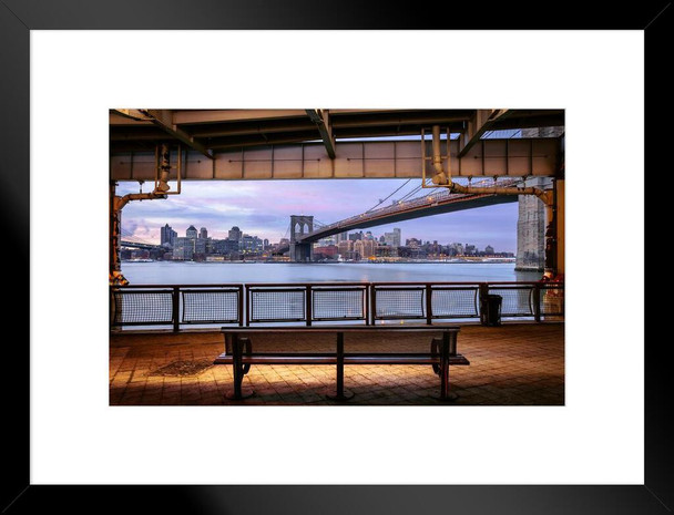 New York City and Brooklyn Bridge from Brooklyn Photo Matted Framed Art Print Wall Decor 26x20 inch
