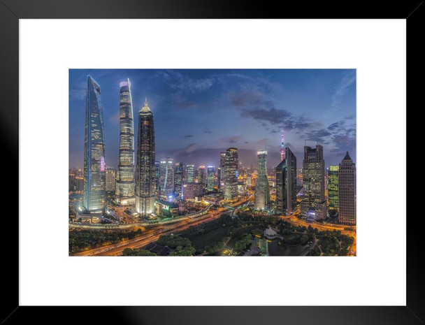 Lujiazui City Financial Center Downtown Buildings Shanghai China Photo Photograph Matted Framed Art Wall Decor 26x20