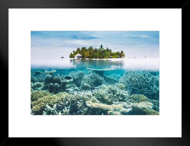 Maldives Halfwater Photo Matted Framed Art Print Wall Decor 26x20 inch