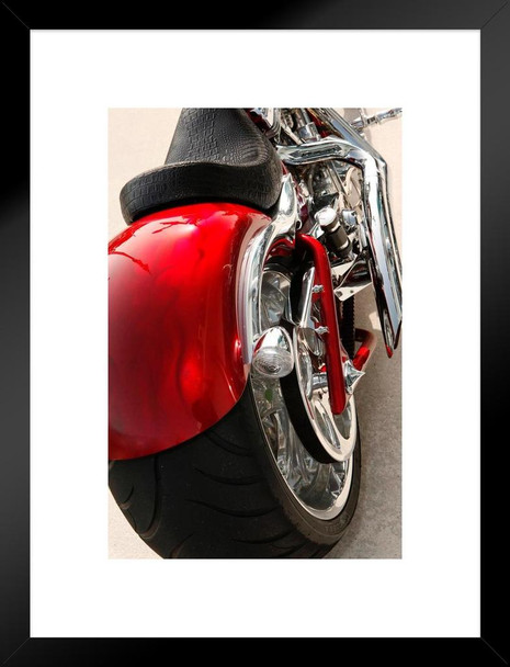 Custom Red Chopper Motorcycle Bike From Rear Photo Matted Framed Art Print Wall Decor 20x26 inch