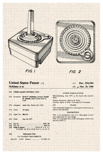 Joystick Video Game Gaming Official Patent Diagram Cool Wall Decor Art Print Poster 12x18