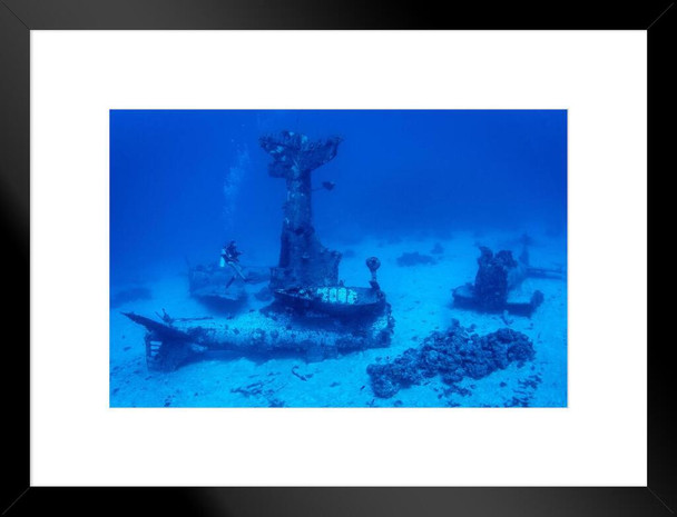 WWII Douglas Dauntless Airplanes Underwater Photo Matted Framed Art Print Wall Decor 26x20 inch