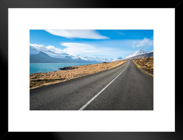 Beautiful Scenery Along Road East Fjord Iceland Photo Matted Framed Art Print Wall Decor 26x20 inch