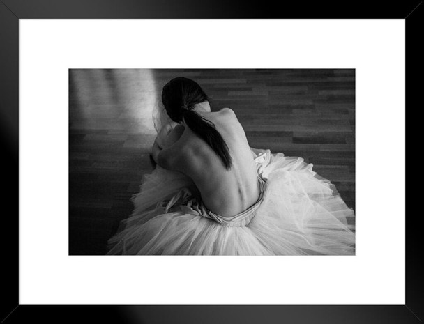 Tired Ballet Dancer Sitting on the Dance Floor Photo Matted Framed Art Print Wall Decor 26x20 inch