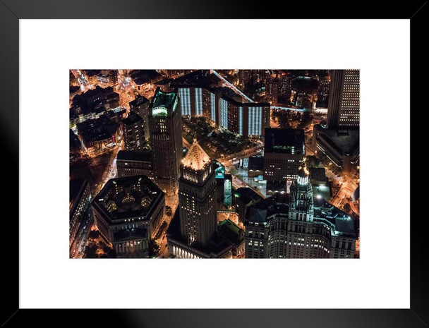 Aerial View Centre Street at Night New York City Photo Matted Framed Art Print Wall Decor 26x20 inch