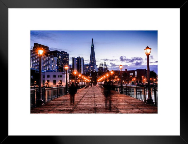 Pier 7 in San Francisco California at Night Photo Matted Framed Art Print Wall Decor 26x20 inch