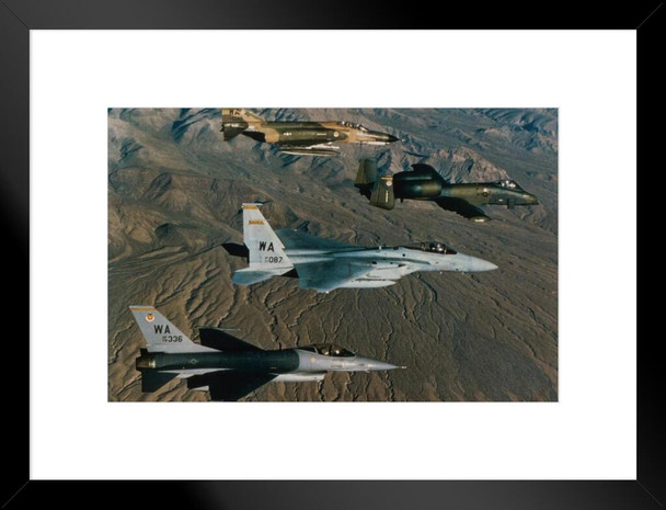 F16 Fighting Falcons Flying in Formation Fighter Jet Airplane Aircraft Plane Photo Photograph Matted Framed Art Wall Decor 26x20