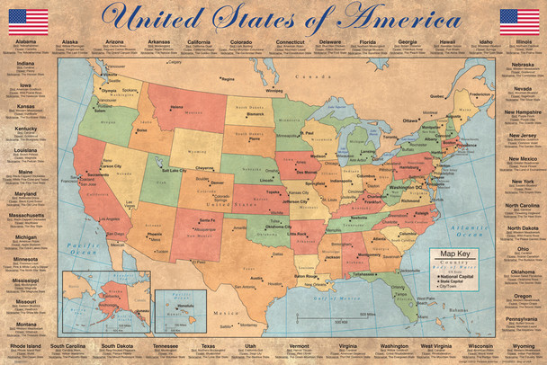 United States of America Map With Details Cool Wall Decor Art Print Poster 12x18