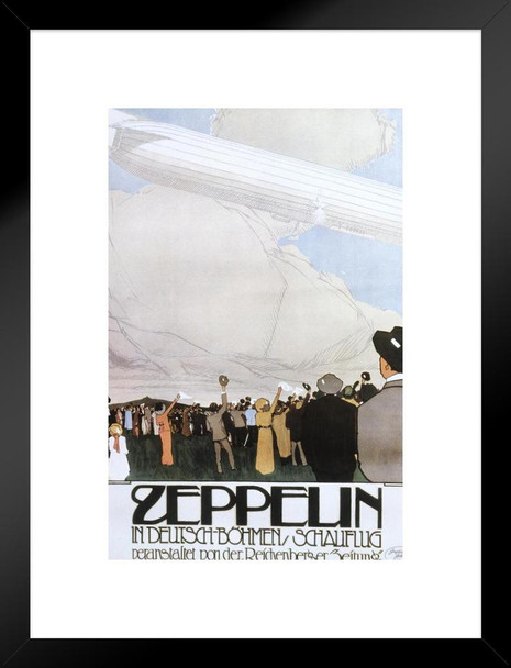 Zeppelin German Airship Airshow Vintage Illustration Travel Art Deco Vintage French Wall Art Nouveau French Advertising Vintage Poster Prints Art Nouveau Decor Matted Framed Art Wall Decor 20x26