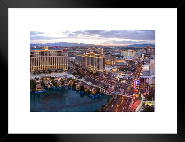 Elevated View Las Vegas Strip After Sunset Photo Matted Framed Art Print Wall Decor 26x20 inch