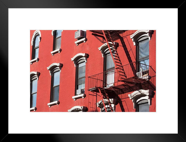 Facade of Red Building with Fire Escape New York Photo Matted Framed Art Print Wall Decor 26x20 inch