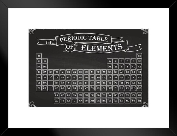 Chalkboard Periodic Table of Elements Science Scientific Class Educational Chart Classroom Teacher Learning Homeschool Display Supplies Teaching Aide Matted Framed Art Wall Decor 26x20