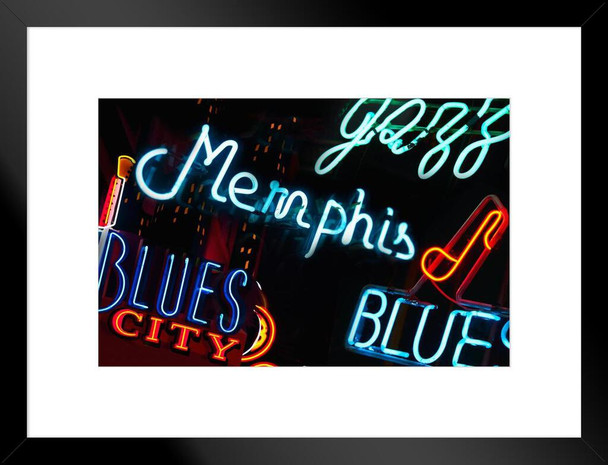 Neon Signs on Beale Street in Memphis Tennessee Photo Photograph Matted Framed Art Wall Decor 26x20