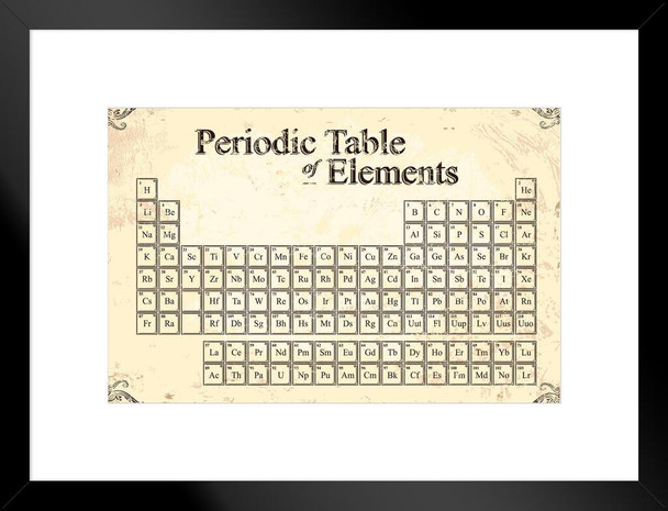 Periodic Table of Elements Antique Parchment Style Educational Chart Classroom Teacher Learning Homeschool Display Supply Teaching Matted Framed Art Wall Decor 26x20