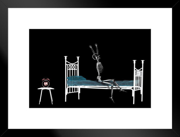 X Ray with Skeleton Rising out of Bed Photo Matted Framed Art Print Wall Decor 26x20 inch