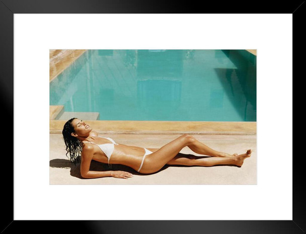 Tanned Woman in a Bikini Sunbathing Poolside Photo Matted Framed Art Print Wall Decor 26x20 inch