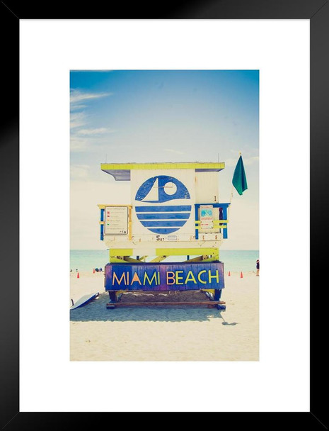 Lifeguard Tower South Beach Miami Florida Photo Matted Framed Art Print Wall Decor 20x26 inch