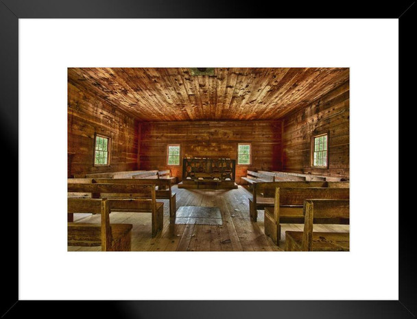 Inside a Primitive Baptist Church Photo Matted Framed Art Print Wall Decor 26x20 inch