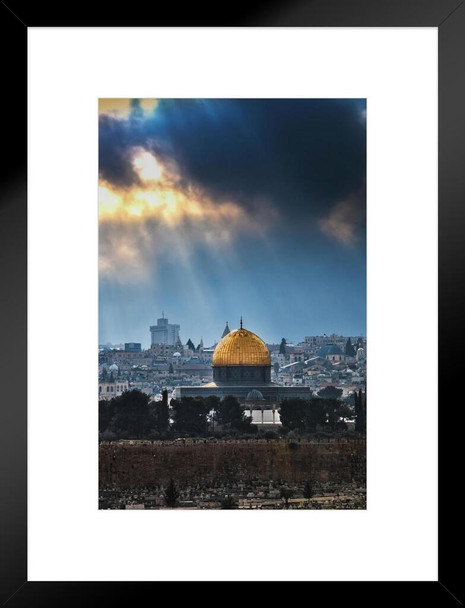 Old City of Jerusalem Skyline Dome of the Rock Photo Matted Framed Art Print Wall Decor 26x20 inch