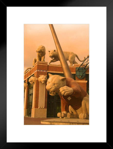 Tiger Statues Comerica Park Detroit Michigan Photo Matted Framed Art Print Wall Decor 26x20 inch