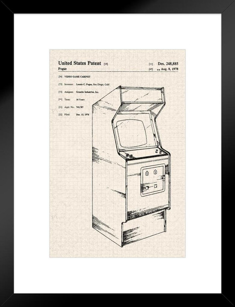 Arcade Video Game Cabinet Official Patent Diagram Matted Framed Art Print Wall Decor 20x26 inch