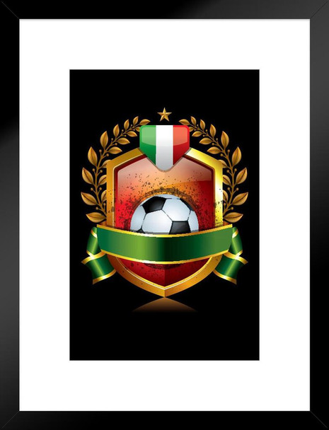 Italy Soccer Icon with Flag and Laurel Wreath Sports Matted Framed Art Print Wall Decor 20x26 inch