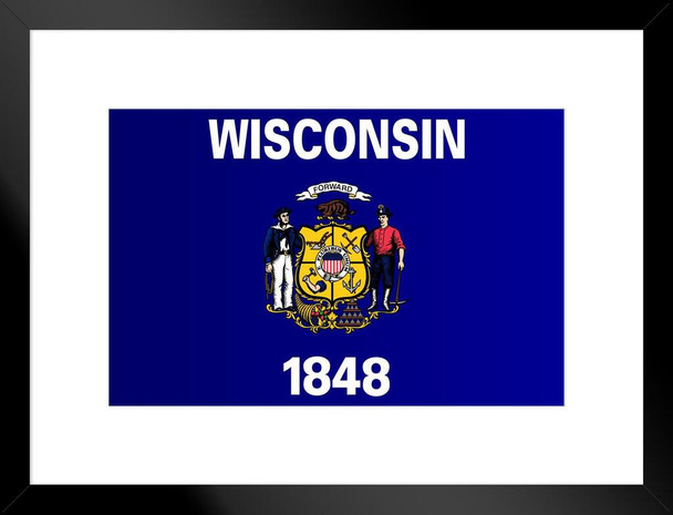 Wisconsin State Flag Madison Milwaukee Badger State Flag Great Lakes Education Patriotic Posters American Flag Poster of Flags for Wall Decor Flags Poster US Matted Framed Art Wall Decor 20x26