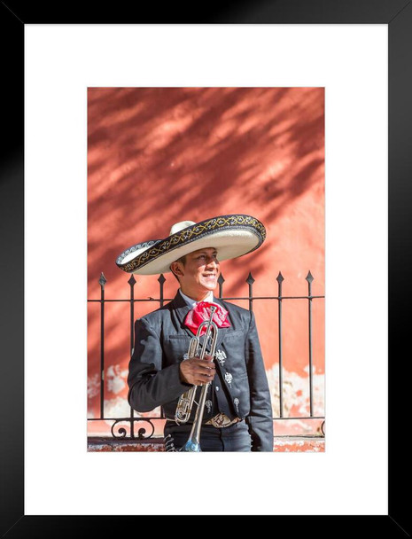 Man with Trumpet from Mariachi Group Photo Matted Framed Art Print Wall Decor 20x26 inch