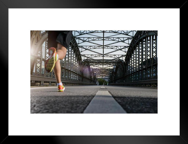 Man Jogging on Bridge Inspirational Photo Matted Framed Art Print Wall Decor 26x20 inch