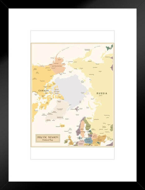 Vintage Map of Arctic Region Illustration Travel World Map with Detail Map Posters for Wall Map Art Wall Decor Geographical Illustration Travel Destinations Matted Framed Art Wall Decor 26x20