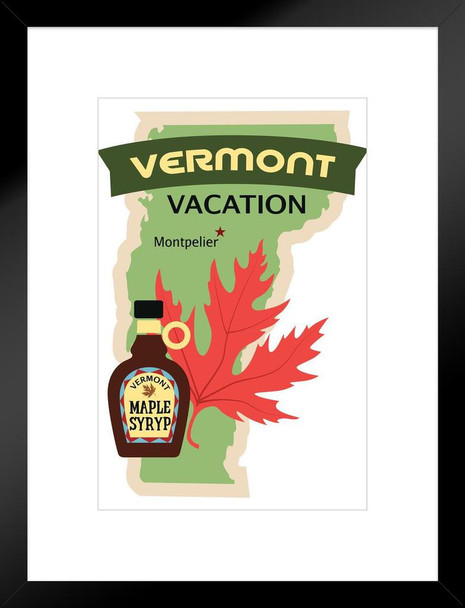 Vermont Retro Travel Sticker Matted Framed Art Print Wall Decor 20x26 inch