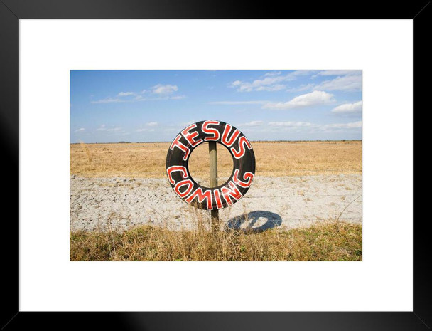 Rural Roadside Jesus is Coming Sign Photo Matted Framed Art Print Wall Decor 26x20 inch