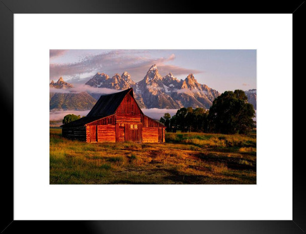 Daybreak at the Barn Jackson Hole Wyoming Photo Art Print Matted Framed Wall Art 26x20 inch