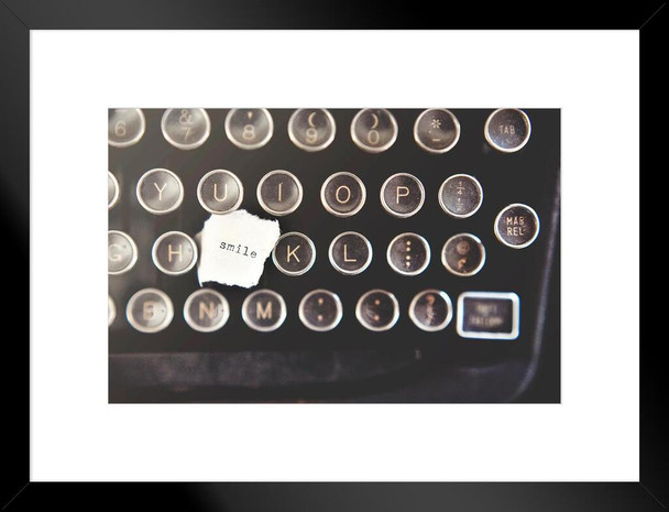 Smile Note on Antique Manual Typewriter Photo Matted Framed Art Print Wall Decor 26x20 inch