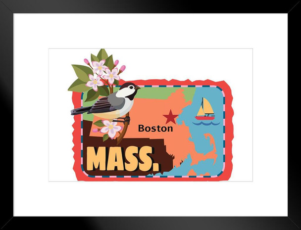 Massachusetts Retro Travel Sticker Matted Framed Art Print Wall Decor 20x26 inch