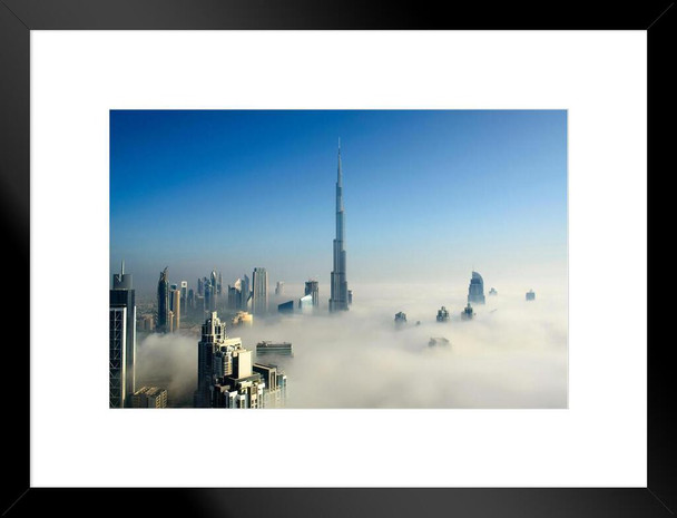 Fog In Dubai Downtown Skyscraper City Skyline Clouds Photo Photograph Matted Framed Art Wall Decor 20x26