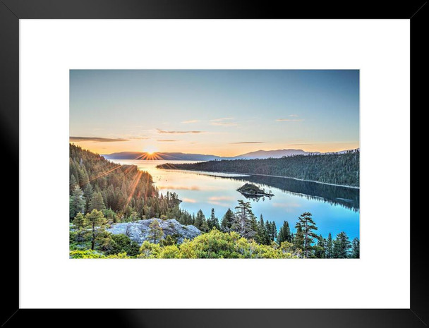 Picture Of Paradise Lake Tahoe Emerald Bay Water Mountains California Sunrise Photo Photograph Beach Sunset Palm Landscape Ocean Scenic Nature Matted Framed Art Wall Decor 26x20
